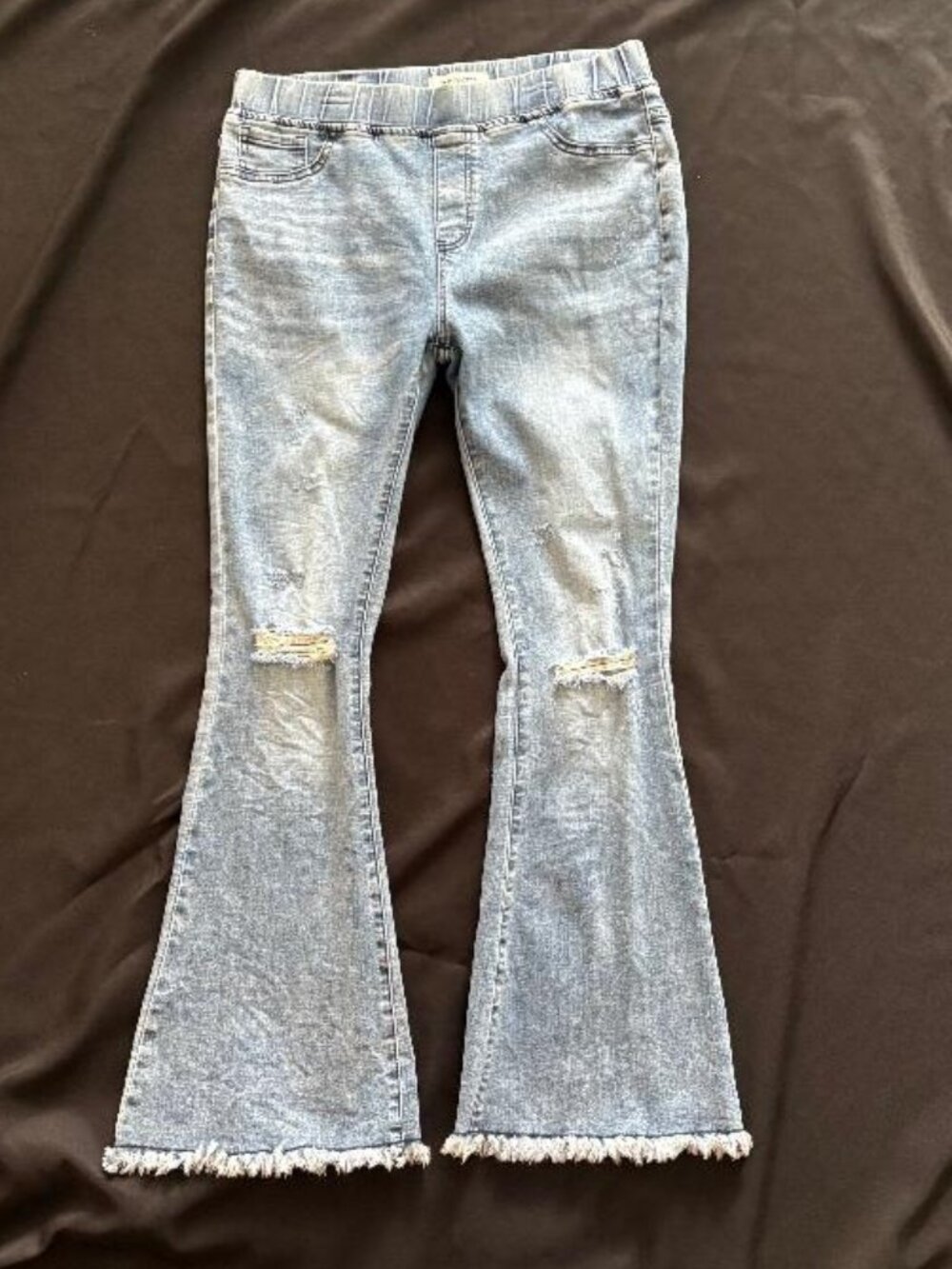 VIPONES Women's Flare Bell Bottom Jeans High Waisted Wide Leg Distressed Knees